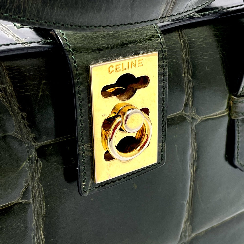 CELINE クロコ型押し ハンドバッグ カバン バニティ ボックス型 ハンドバッグ レザー レディース グリーン