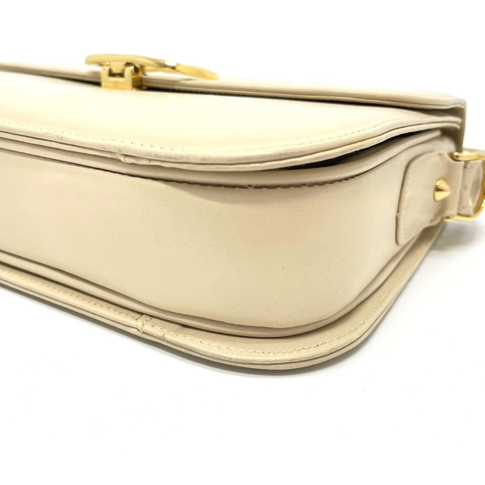 CELINE Carriage Hardware Vintage Shoulder Bag, Leather, Women's, Beige with Gold Hardware
