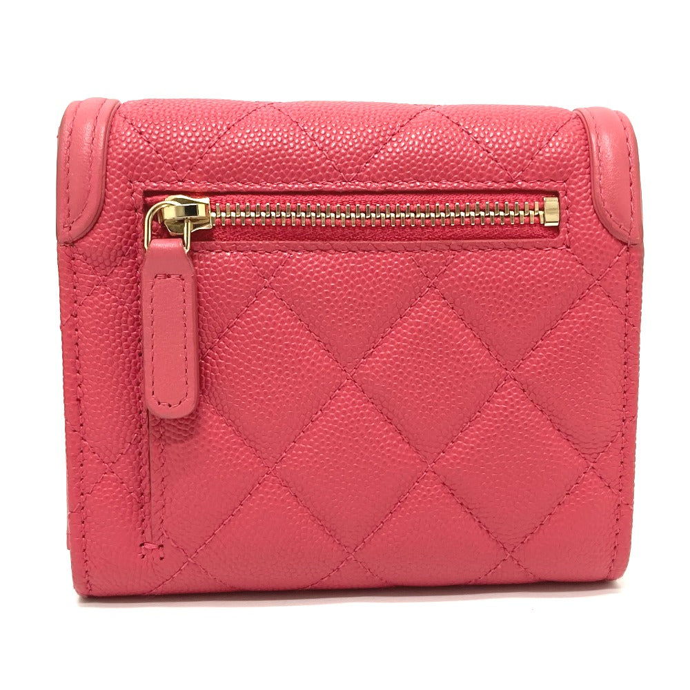 CHANEL AP0375 CC フィリグリー マトラッセ 中長財布 3つ折り財布 キャビアスキン レディース ピンク系