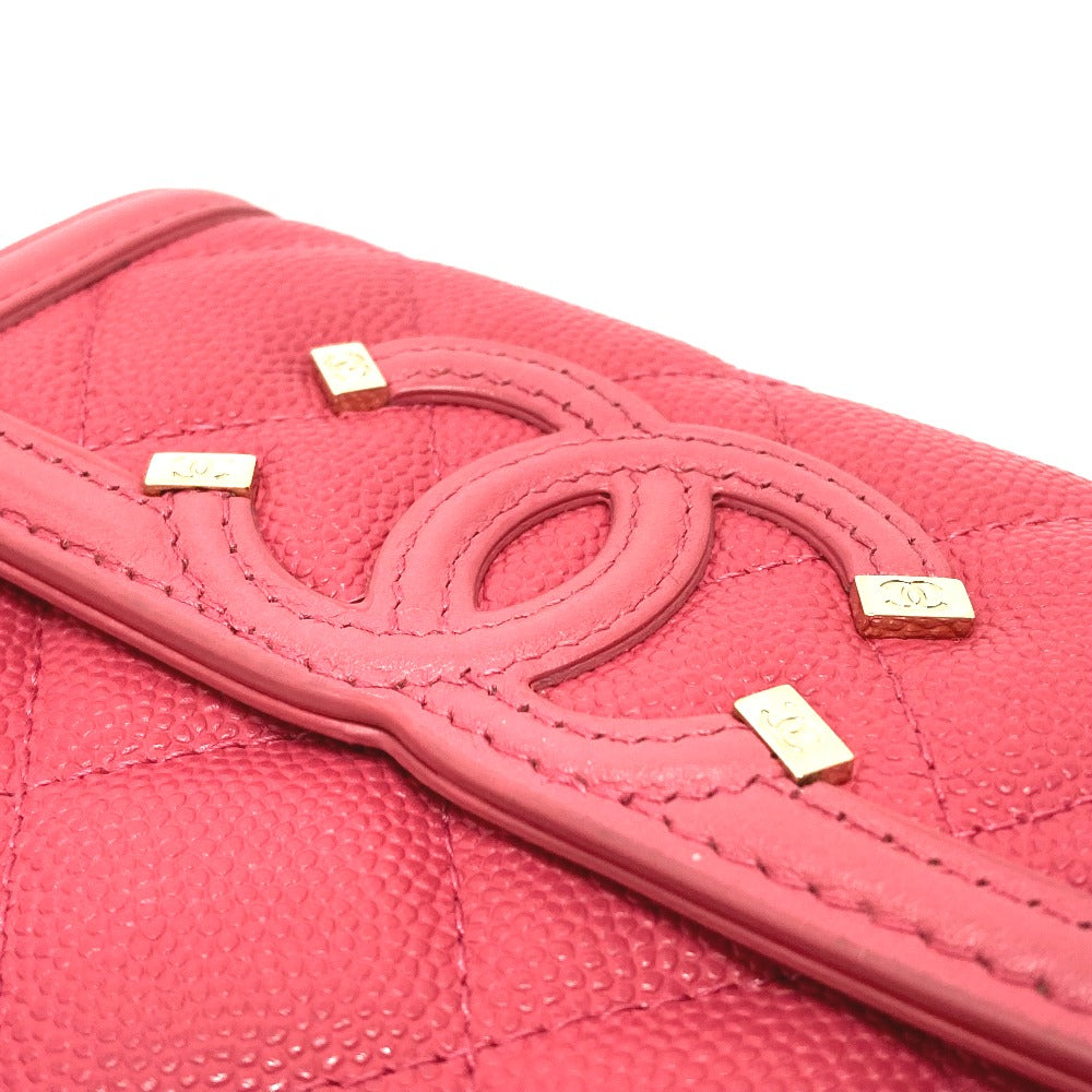 CHANEL AP0375 CC フィリグリー マトラッセ 中長財布 3つ折り財布 キャビアスキン レディース ピンク系