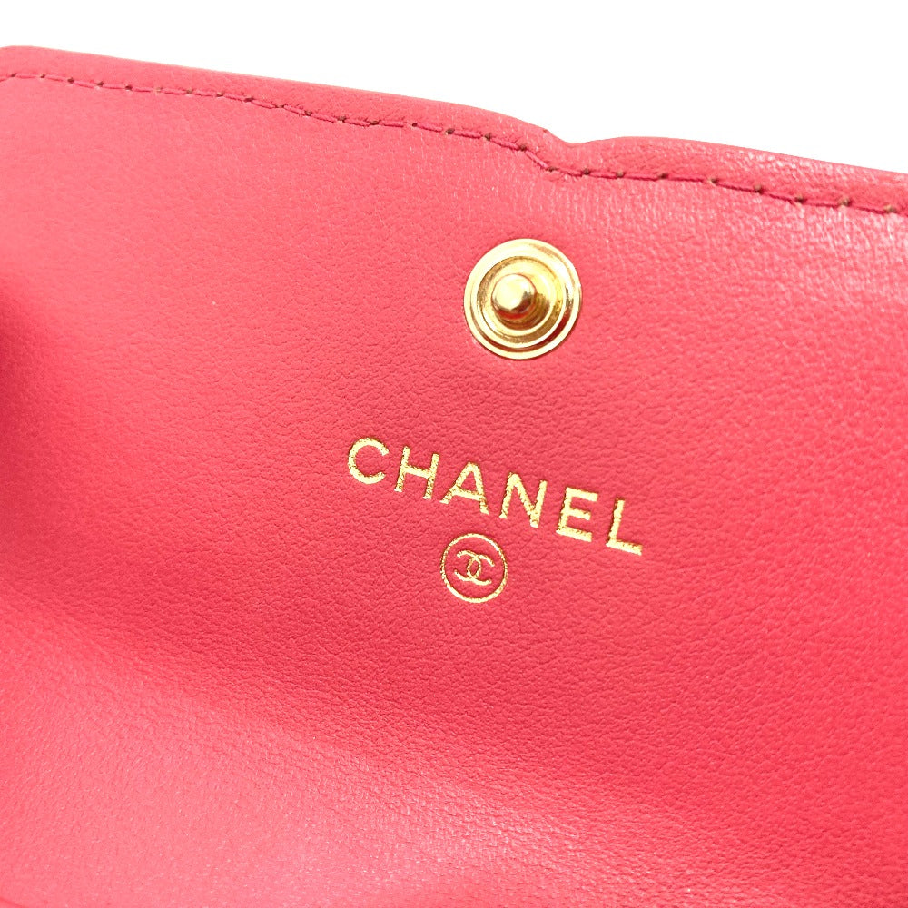 CHANEL AP0375 CC フィリグリー マトラッセ 中長財布 3つ折り財布 キャビアスキン レディース ピンク系