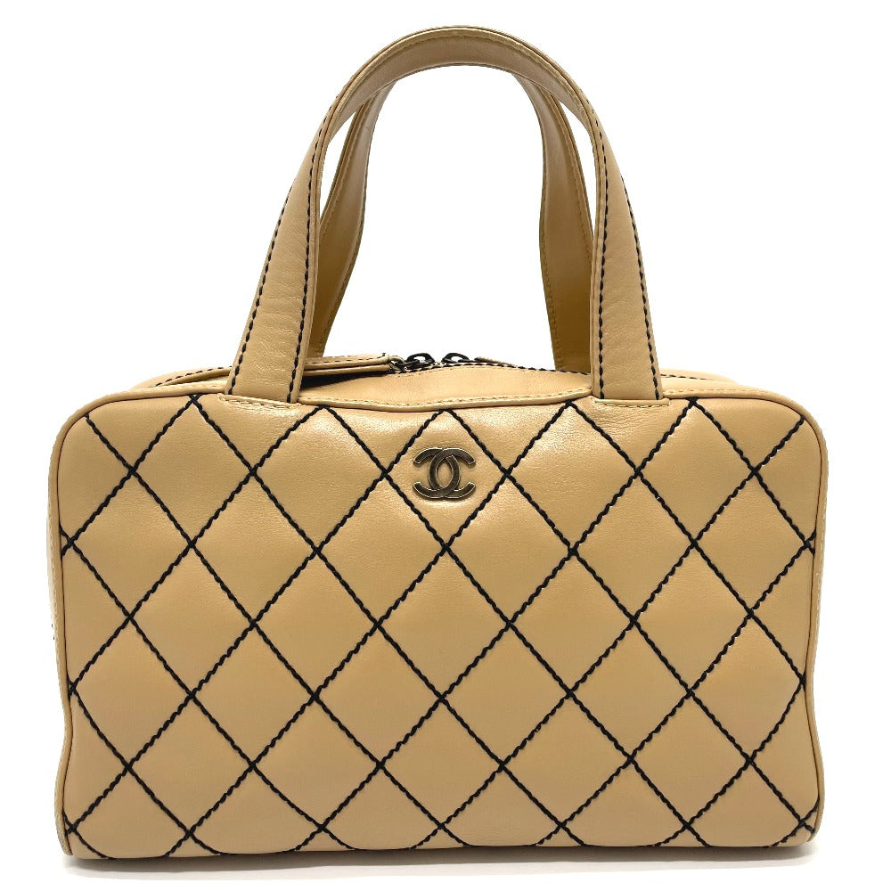 CHANEL CC ココマーク ワイルドステッチ カバン ヴィンテージ トートバッグ ハンドバッグ ラムスキン レディース ベージュ