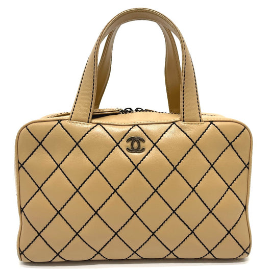 CHANEL CC Coco Mark Wild Stitch Vintage Tote Bag Handbag in Beige Lambskin