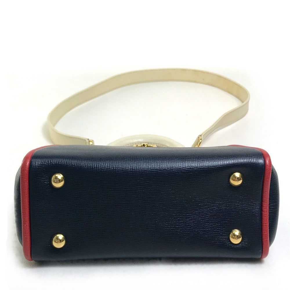 Christian Dior Tricolor Vintage Clasp Purse Bag, 2-Way Shoulder Bag/Handbag, Leather, Women's, Navy, White, and Red