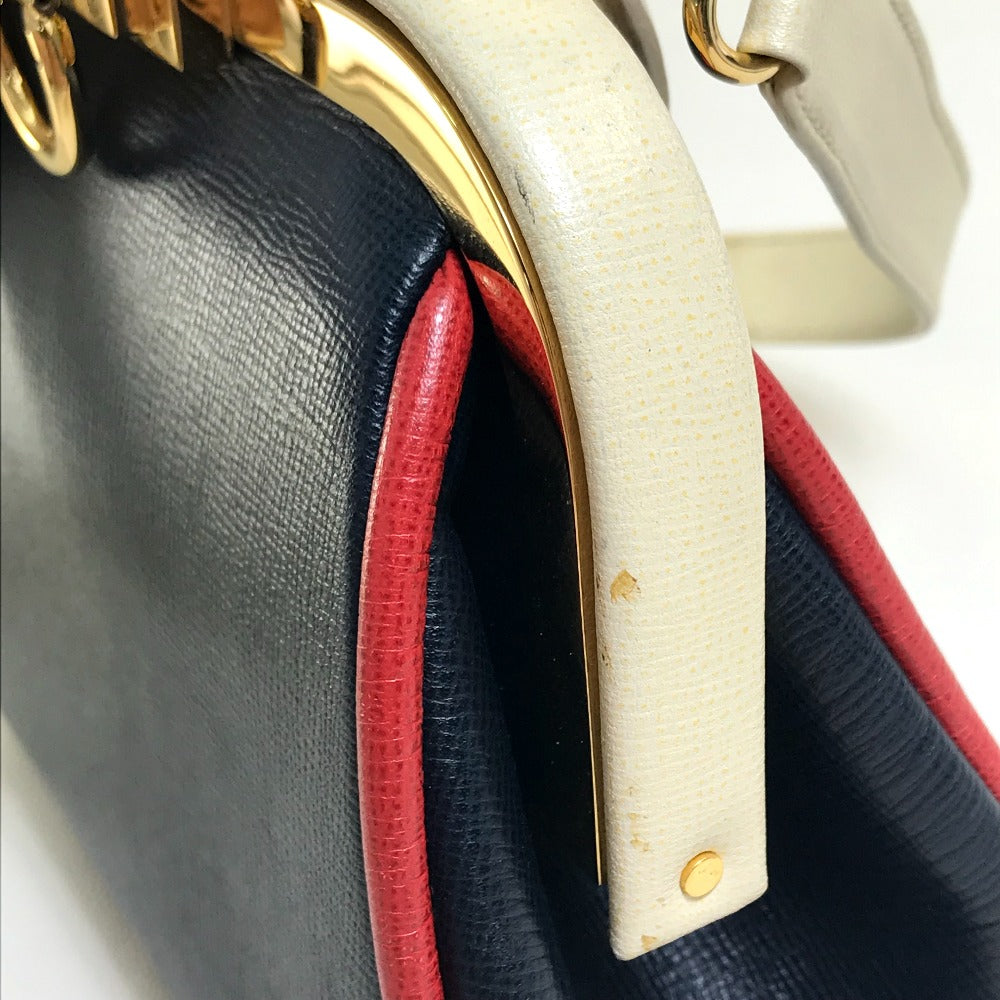Christian Dior Tricolor Vintage Clasp Purse Bag, 2-Way Shoulder Bag/Handbag, Leather, Women's, Navy, White, and Red