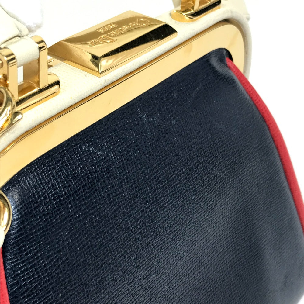 Christian Dior Tricolor Vintage Clasp Purse Bag, 2-Way Shoulder Bag/Handbag, Leather, Women's, Navy, White, and Red