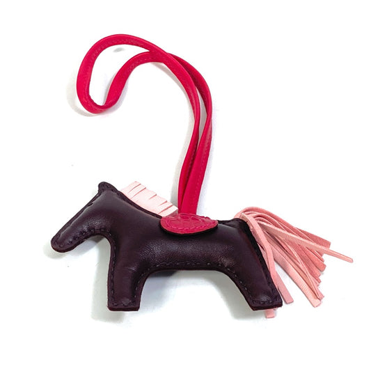 HERMES Rodeo PM Keychain with Horse Cheval Charm and Bag Charm by Anjou Milo, Women's, Rose Sakura/Rouge Serie Brown