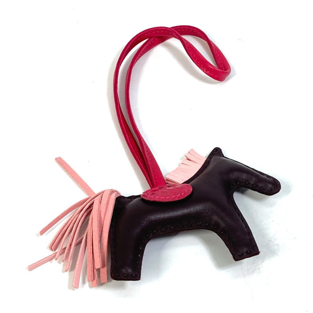 HERMES Rodeo PM Keychain with Horse Cheval Charm and Bag Charm by Anjou Milo, Women's, Rose Sakura/Rouge Serie Brown