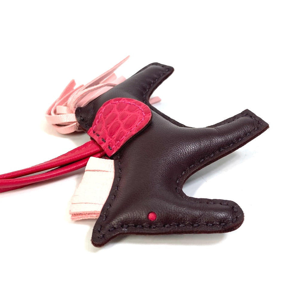 HERMES Rodeo PM Keychain with Horse Cheval Charm and Bag Charm by Anjou Milo, Women's, Rose Sakura/Rouge Serie Brown