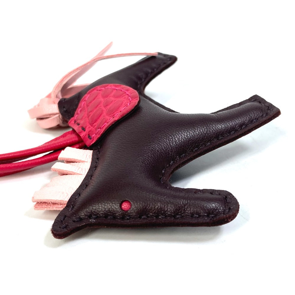 HERMES Rodeo PM Keychain with Horse Cheval Charm and Bag Charm by Anjou Milo, Women's, Rose Sakura/Rouge Serie Brown