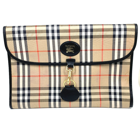BURBERRY ロゴ チェック カバン ポーチ クラッチバッグ キャンバス/レザー ユニセックス ベージュ