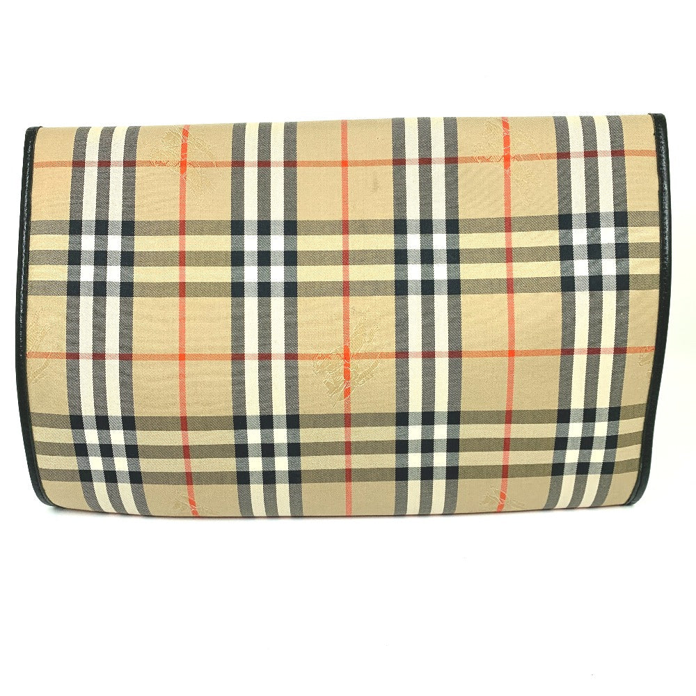 BURBERRY ロゴ チェック カバン ポーチ クラッチバッグ キャンバス/レザー ユニセックス ベージュ