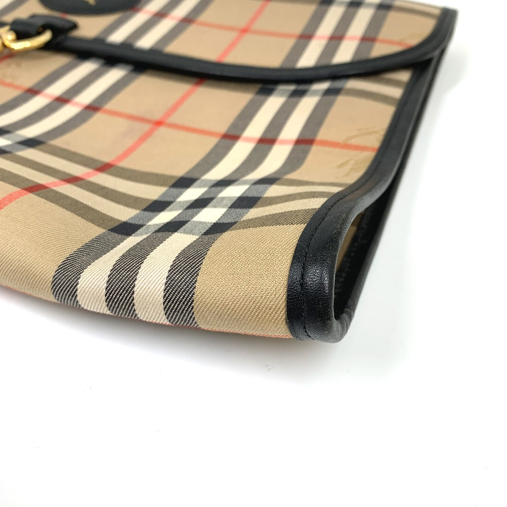 BURBERRY ロゴ チェック カバン ポーチ クラッチバッグ キャンバス/レザー ユニセックス ベージュ