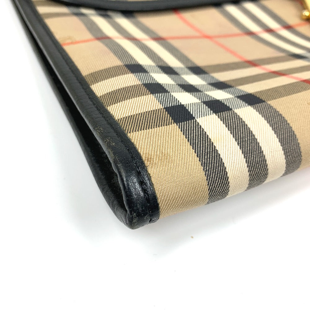 BURBERRY ロゴ チェック カバン ポーチ クラッチバッグ キャンバス/レザー ユニセックス ベージュ