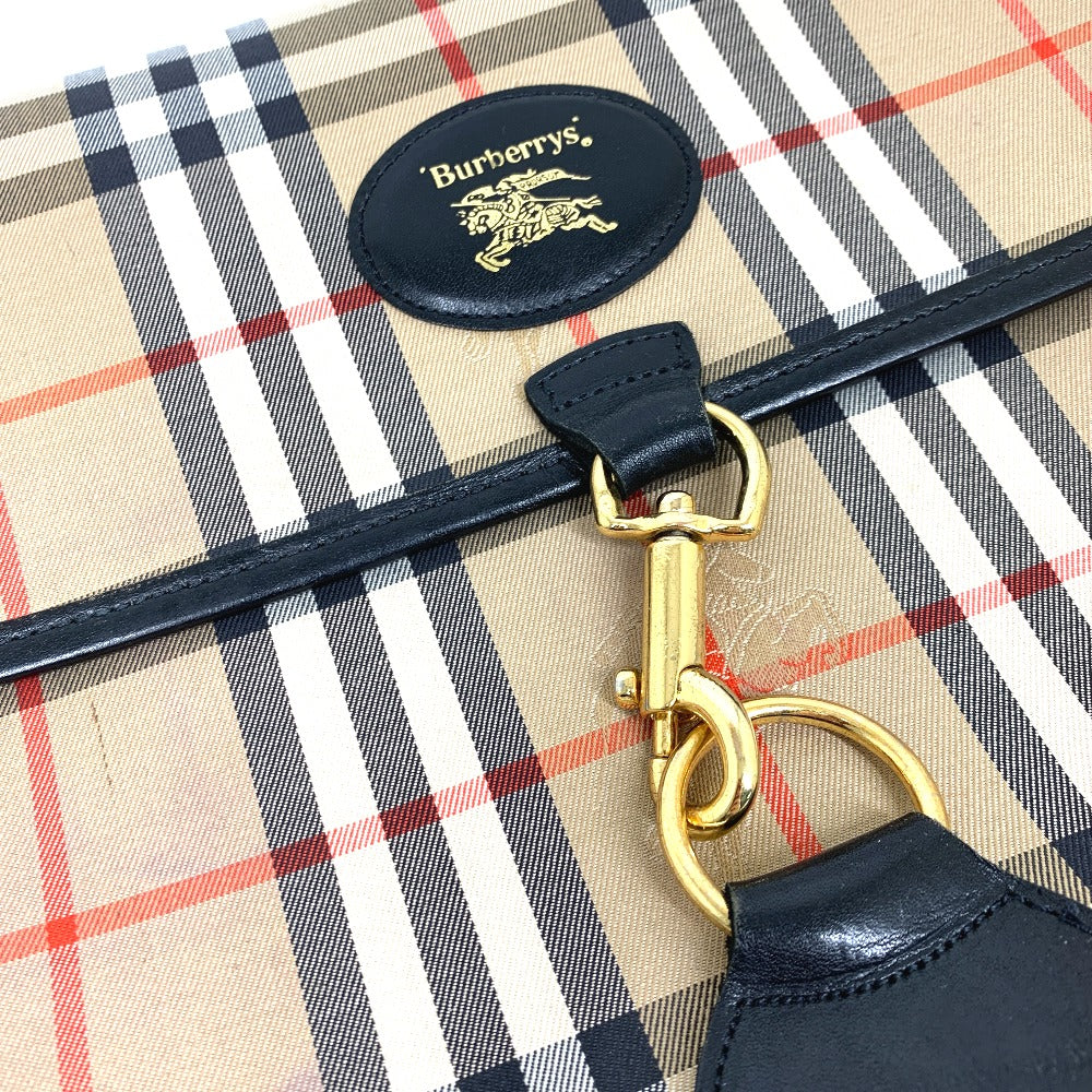 BURBERRY ロゴ チェック カバン ポーチ クラッチバッグ キャンバス/レザー ユニセックス ベージュ