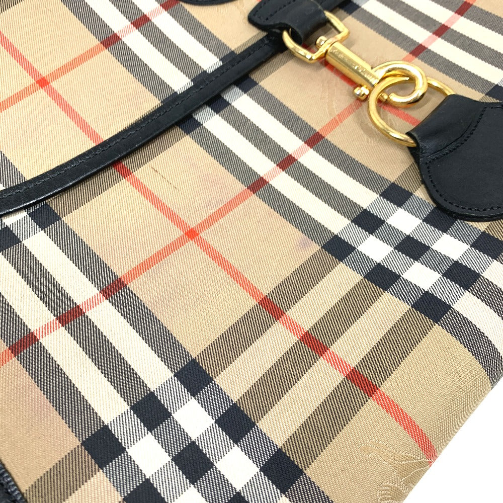 BURBERRY ロゴ チェック カバン ポーチ クラッチバッグ キャンバス/レザー ユニセックス ベージュ