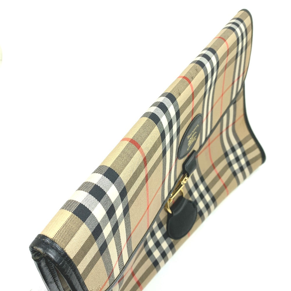 BURBERRY ロゴ チェック カバン ポーチ クラッチバッグ キャンバス/レザー ユニセックス ベージュ