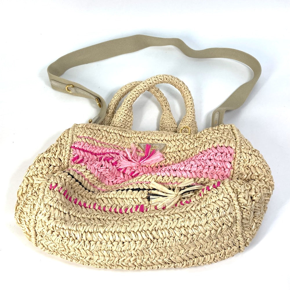 PRADA トライアングルロゴ 三角ロゴ プレート カナパ 2WAYバッグ ショルダーバッグ 斜め掛け ハンドバッグ ラフィア レディース ベージュ - brandshop-reference