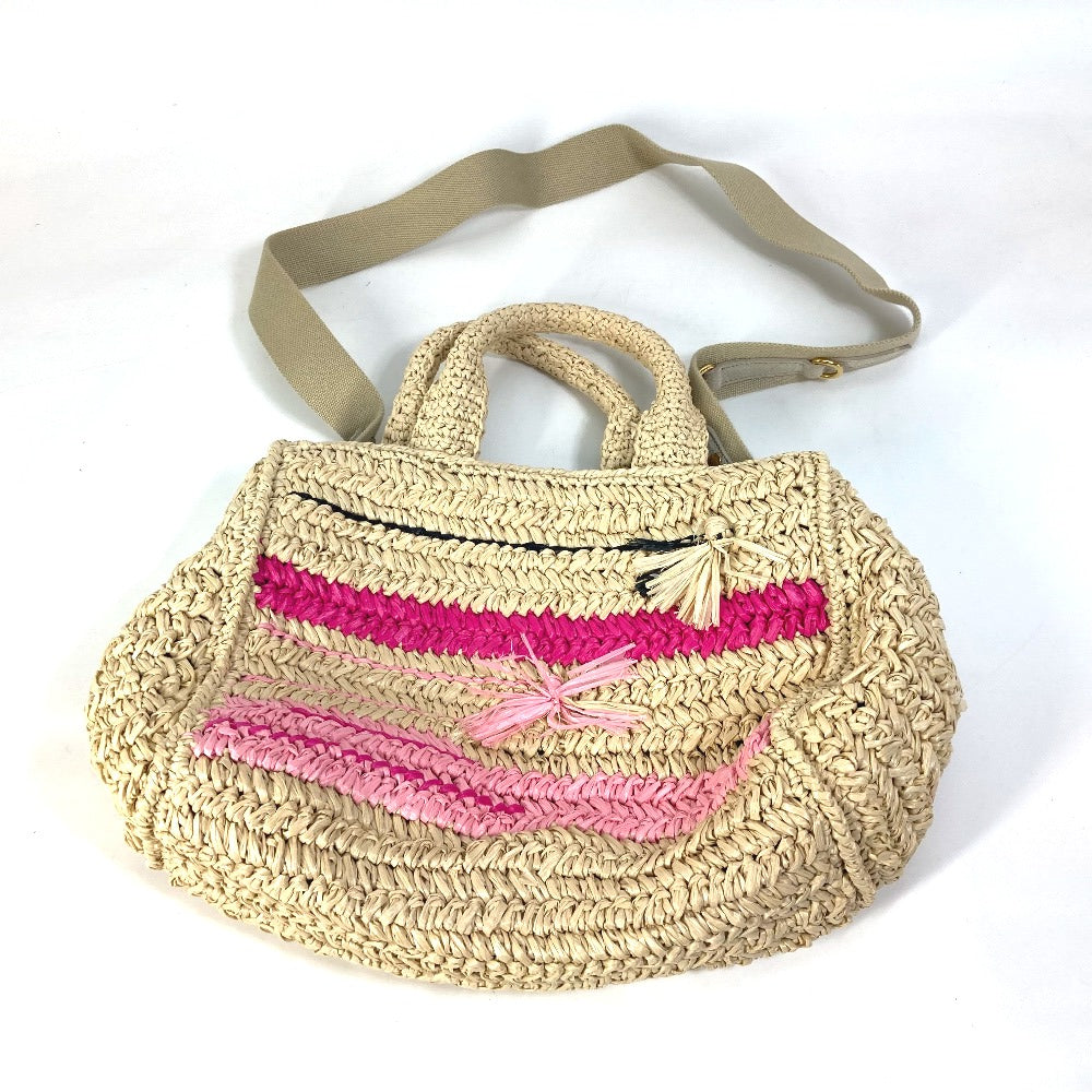 PRADA トライアングルロゴ 三角ロゴ プレート カナパ 2WAYバッグ ショルダーバッグ 斜め掛け ハンドバッグ ラフィア レディース ベージュ - brandshop-reference