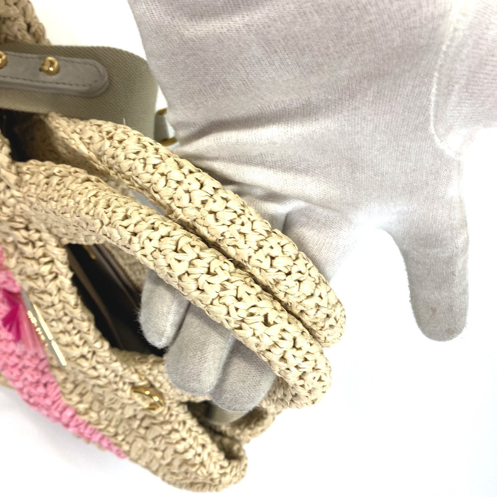 PRADA トライアングルロゴ 三角ロゴ プレート カナパ 2WAYバッグ ショルダーバッグ 斜め掛け ハンドバッグ ラフィア レディース ベージュ - brandshop-reference