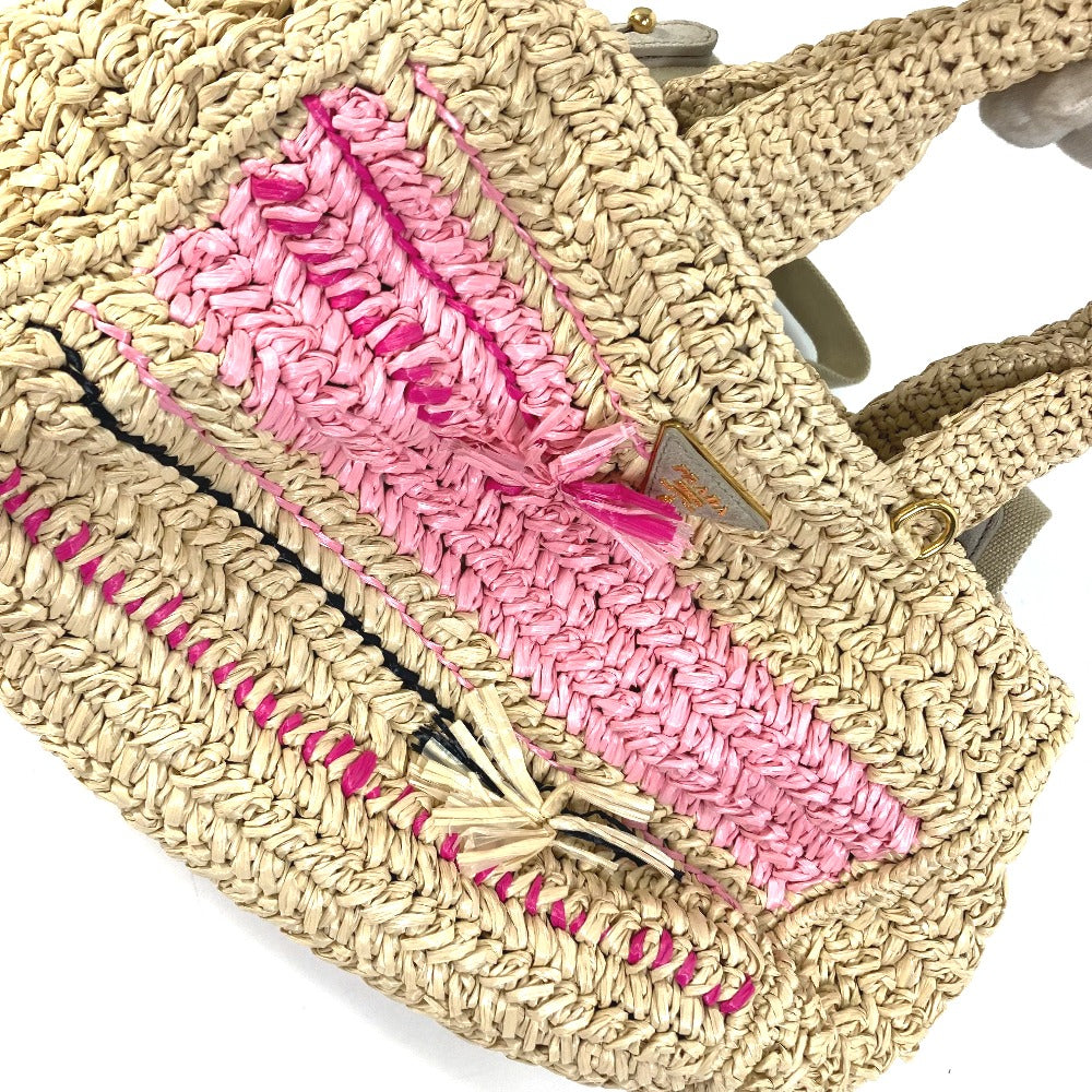 PRADA トライアングルロゴ 三角ロゴ プレート カナパ 2WAYバッグ ショルダーバッグ 斜め掛け ハンドバッグ ラフィア レディース ベージュ - brandshop-reference