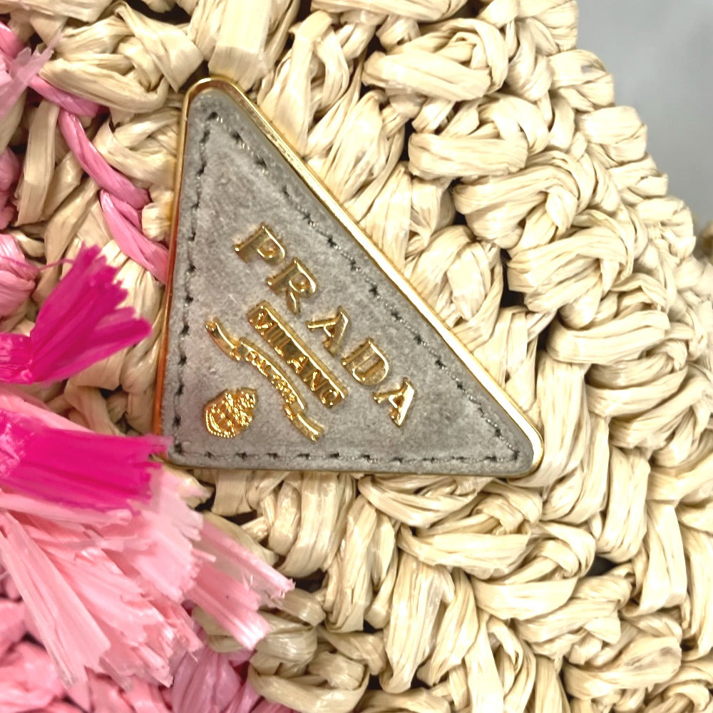 PRADA トライアングルロゴ 三角ロゴ プレート カナパ 2WAYバッグ ショルダーバッグ 斜め掛け ハンドバッグ ラフィア レディース ベージュ - brandshop-reference