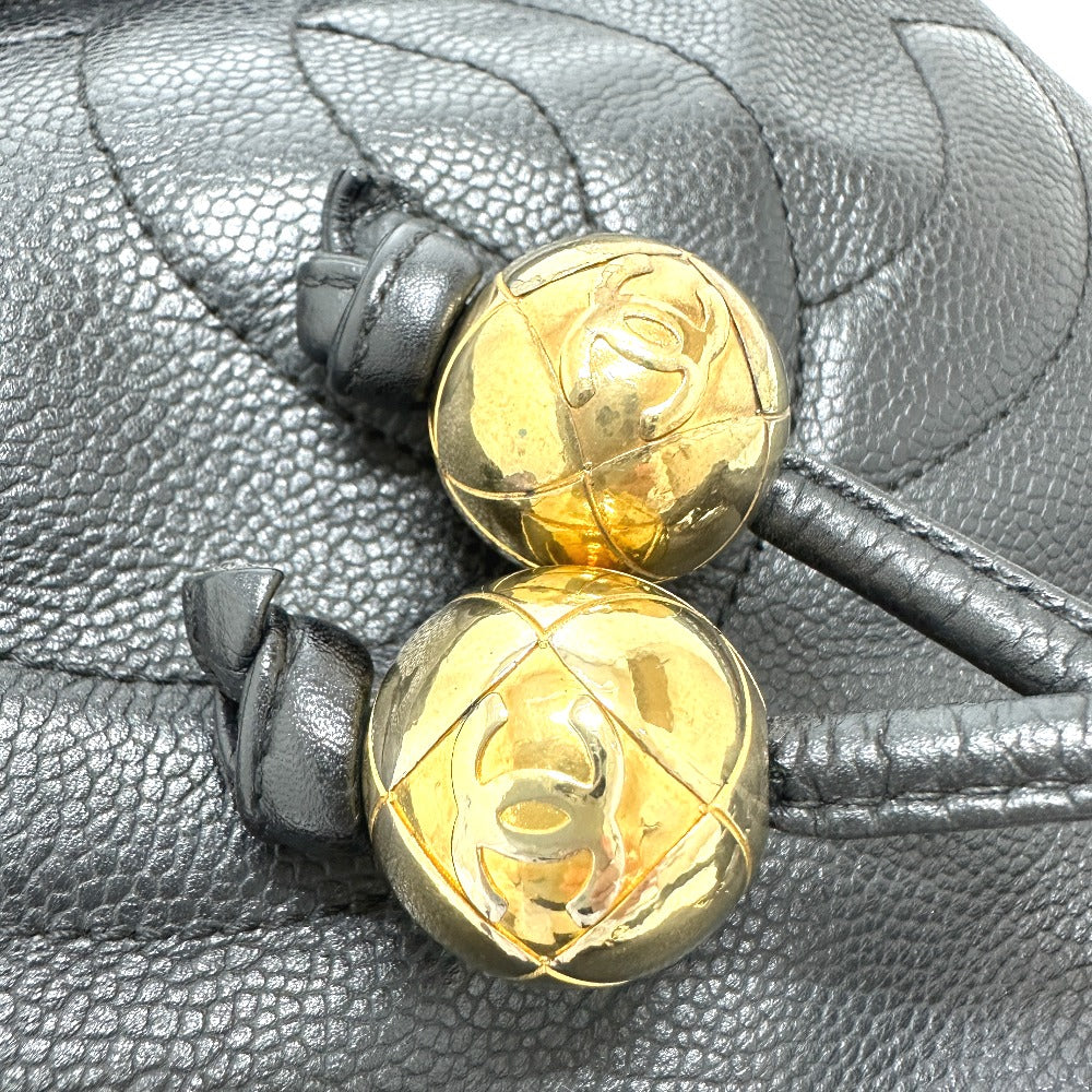 CHANEL ココマーク デカココ 巾着 斜め掛け チェーン ショルダーバッグ キャビアスキン レディース ブラック