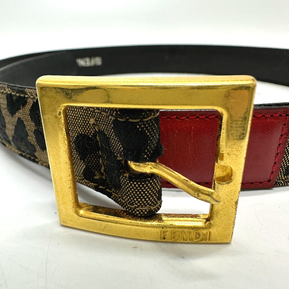FENDI Leopard Print Belt in Canvas/Leather, Women's, Brown/Red