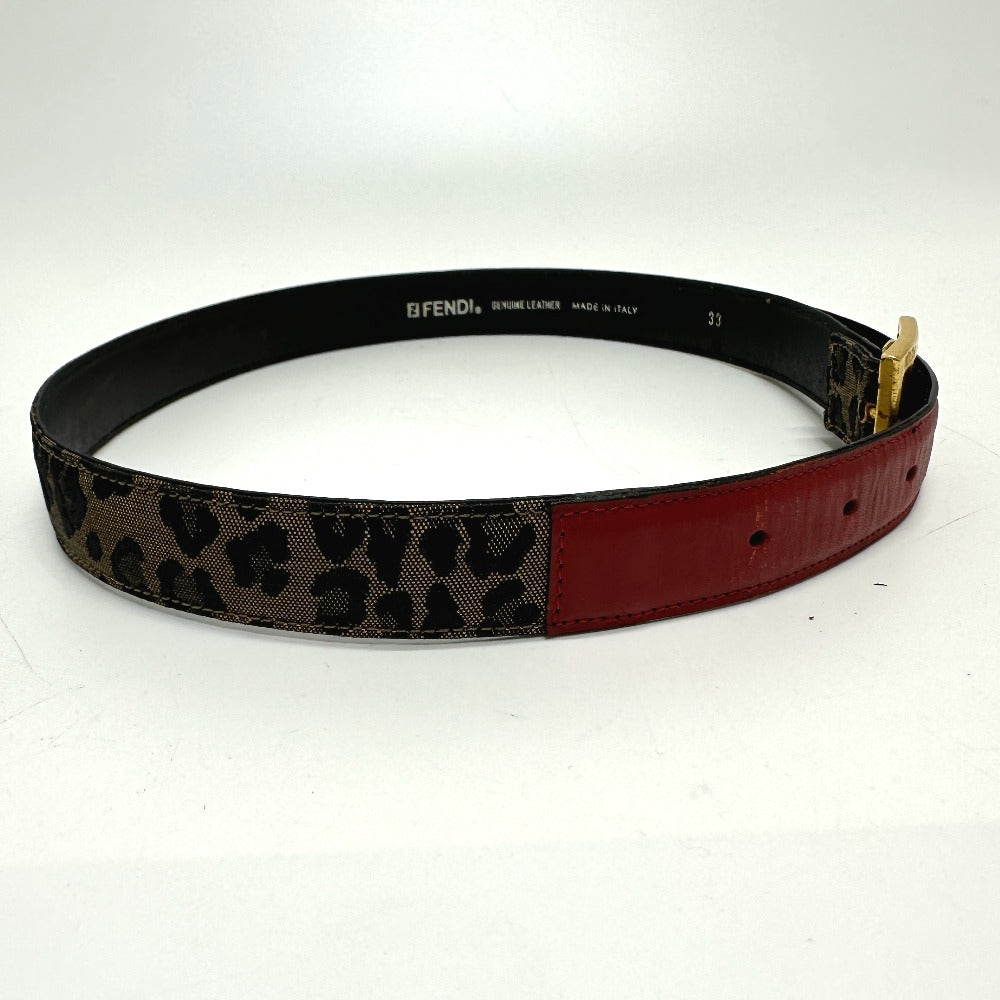 FENDI Leopard Print Belt in Canvas/Leather, Women's, Brown/Red