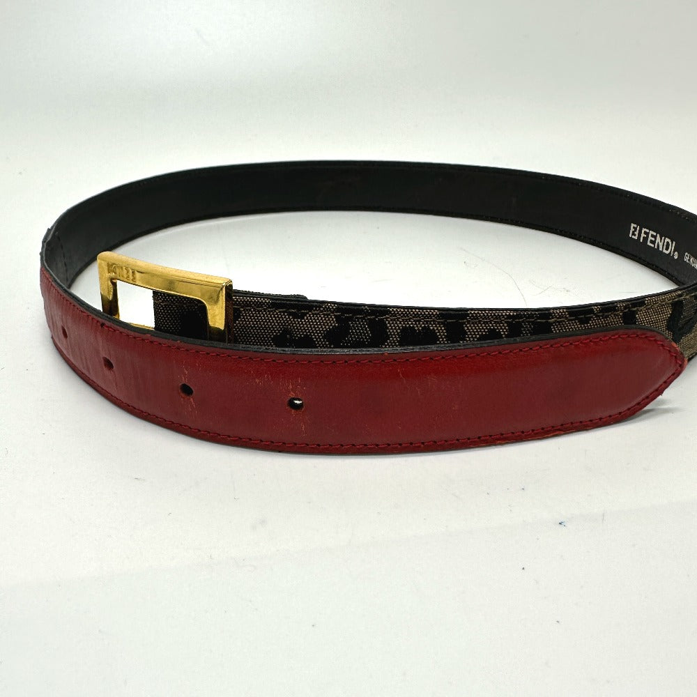 FENDI Leopard Print Belt in Canvas/Leather, Women's, Brown/Red