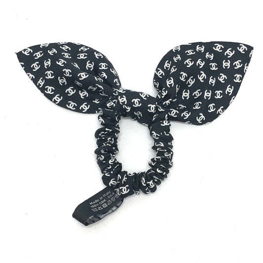 CHANEL Ribbon Coco Mark Hair Accessory, 23 Pieces, Silk Scrunchie, Women's, Black and White