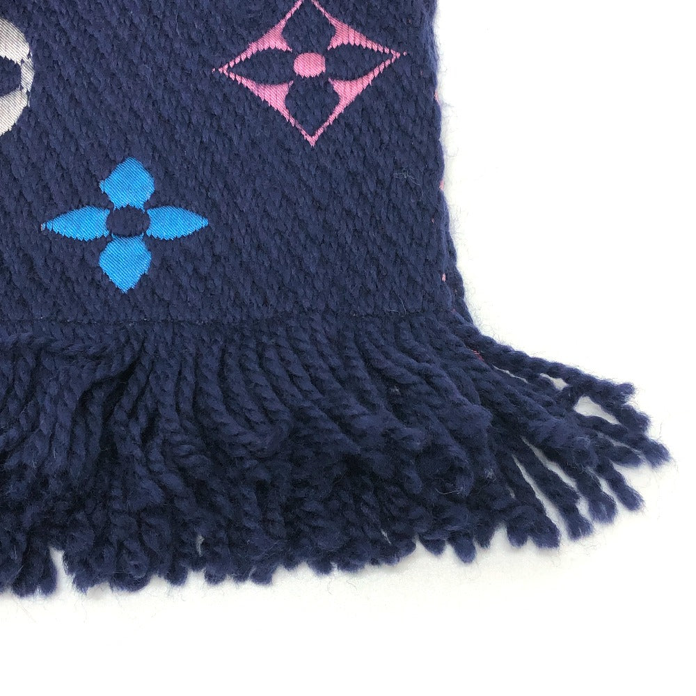 LOUIS VUITTON M70899 Monogram Echarpe Logomania Rainbow Wool Scarf for Women in Navy and Pink