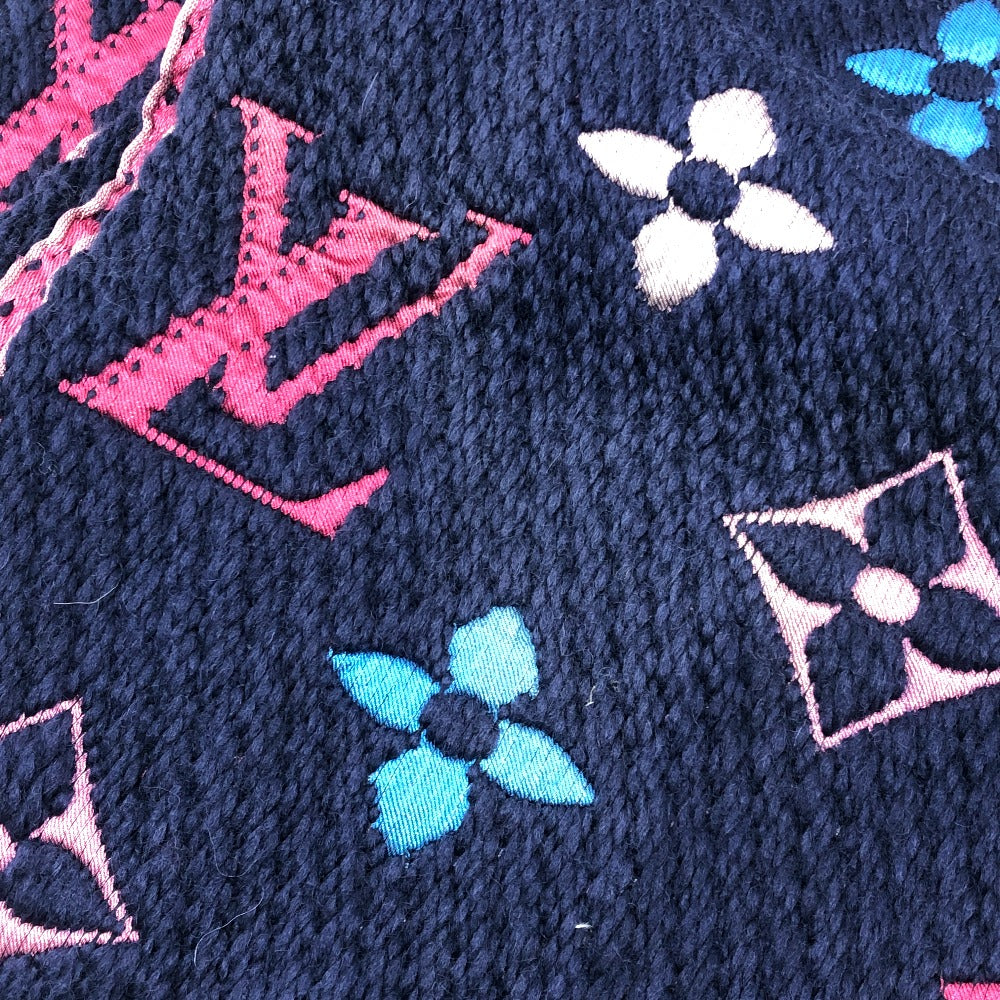 LOUIS VUITTON M70899 Monogram Echarpe Logomania Rainbow Wool Scarf for Women in Navy and Pink