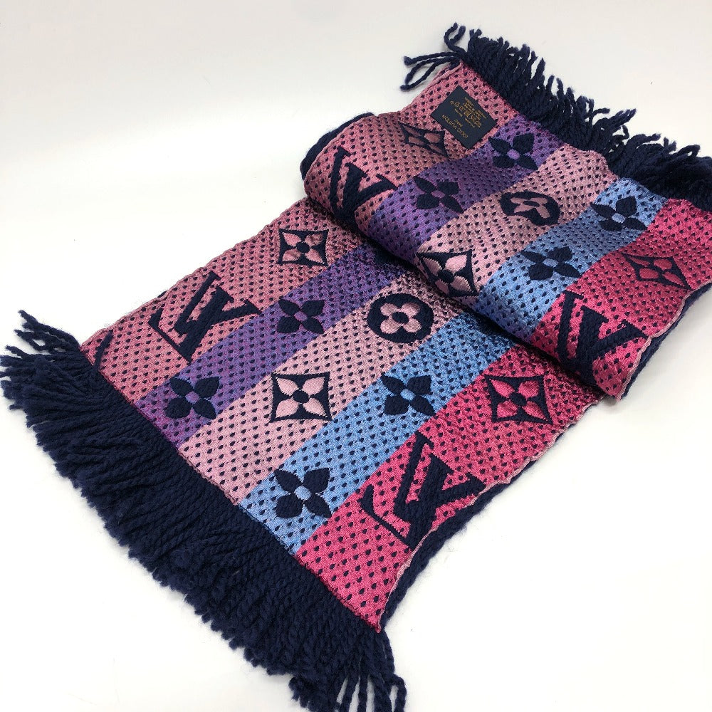 LOUIS VUITTON M70899 Monogram Echarpe Logomania Rainbow Wool Scarf for Women in Navy and Pink
