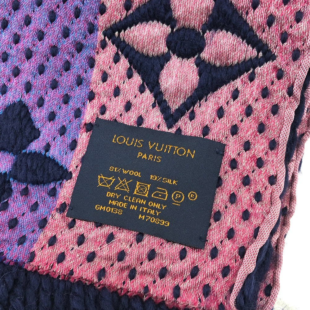 LOUIS VUITTON M70899 Monogram Echarpe Logomania Rainbow Wool Scarf for Women in Navy and Pink