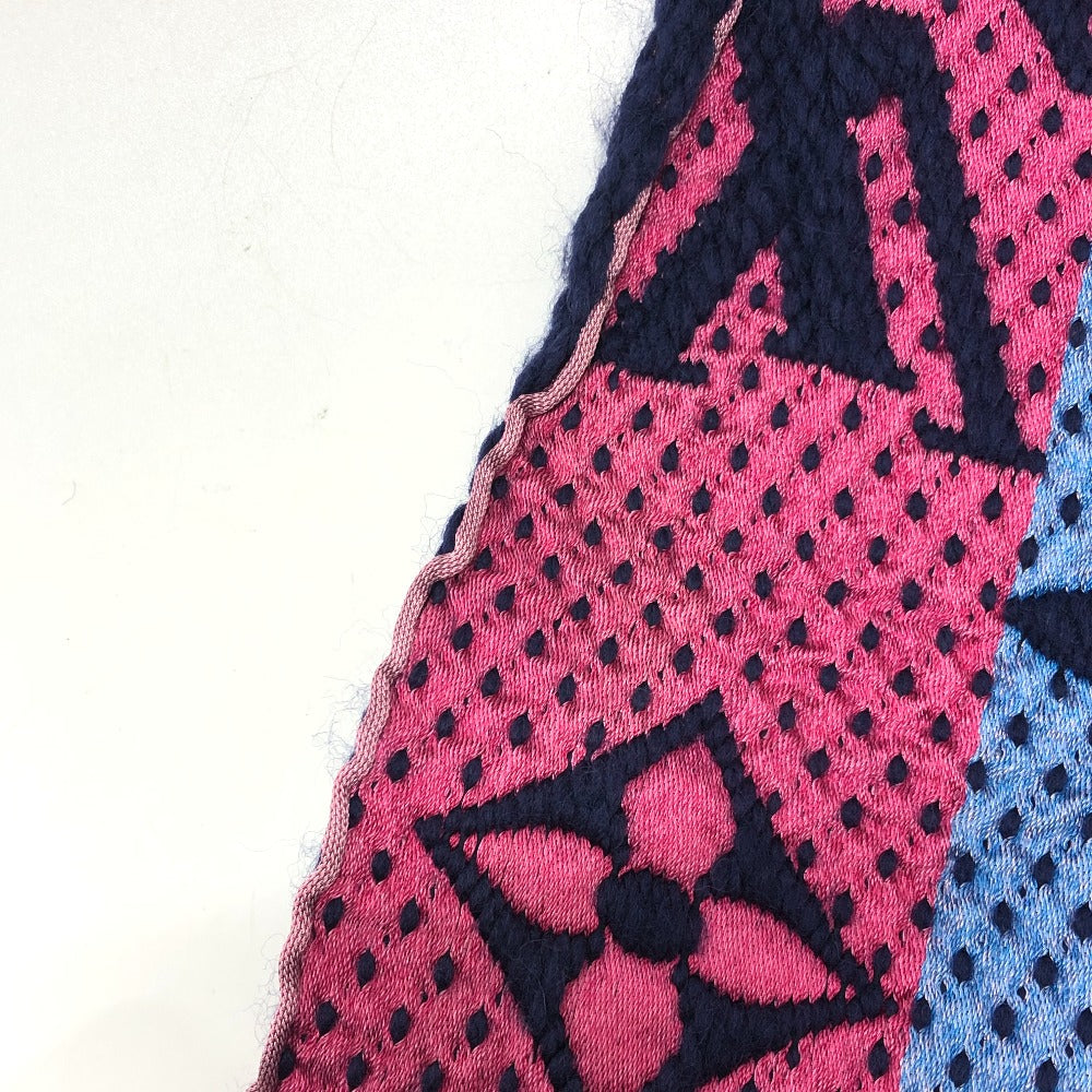 LOUIS VUITTON M70899 Monogram Echarpe Logomania Rainbow Wool Scarf for Women in Navy and Pink