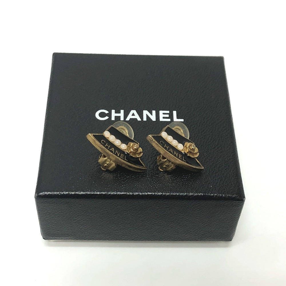 CHANEL Hat Motif 02A Earrings GP Women's Black