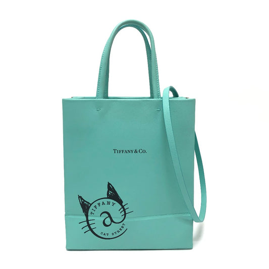 TIFFANY &amp; Co. Cat Street Small Shopping Tote, 2-Way Bag, Shoulder Bag, Handbag, Crossbody Bag, Leather, Women's, Blue