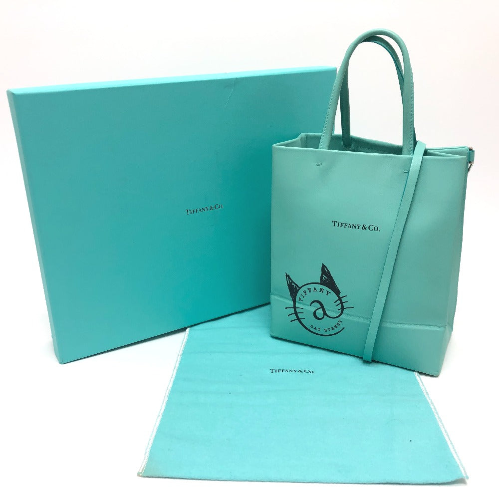 TIFFANY &amp; Co. Cat Street Small Shopping Tote, 2-Way Bag, Shoulder Bag, Handbag, Crossbody Bag, Leather, Women's, Blue