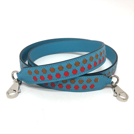 HERMES Bandouliere Traces de Cuir Hexagon Shoulder Strap Epsom Leather Women's Blue du Nord/Rouge de Coeur/Gold Blue