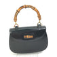 GUCCI 000 1951 Turnlock Old Gucci Bamboo Top Handle Handbag in Black Leather