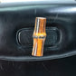 GUCCI 000 1951 Turnlock Old Gucci Bamboo Top Handle Handbag in Black Leather