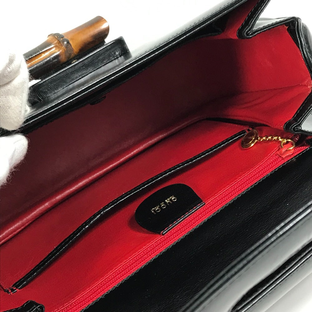GUCCI 000 1951 Turnlock Old Gucci Bamboo Top Handle Handbag in Black Leather