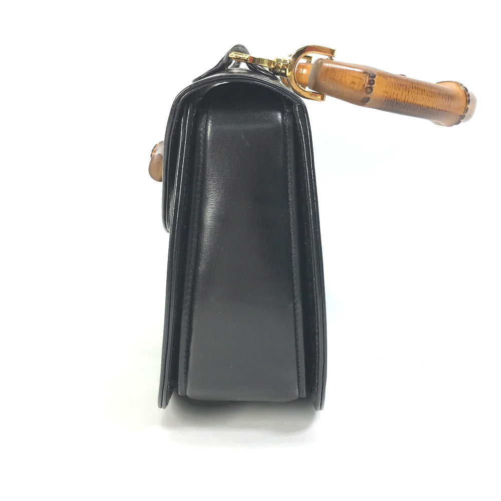 GUCCI 000 1951 Turnlock Old Gucci Bamboo Top Handle Handbag in Black Leather