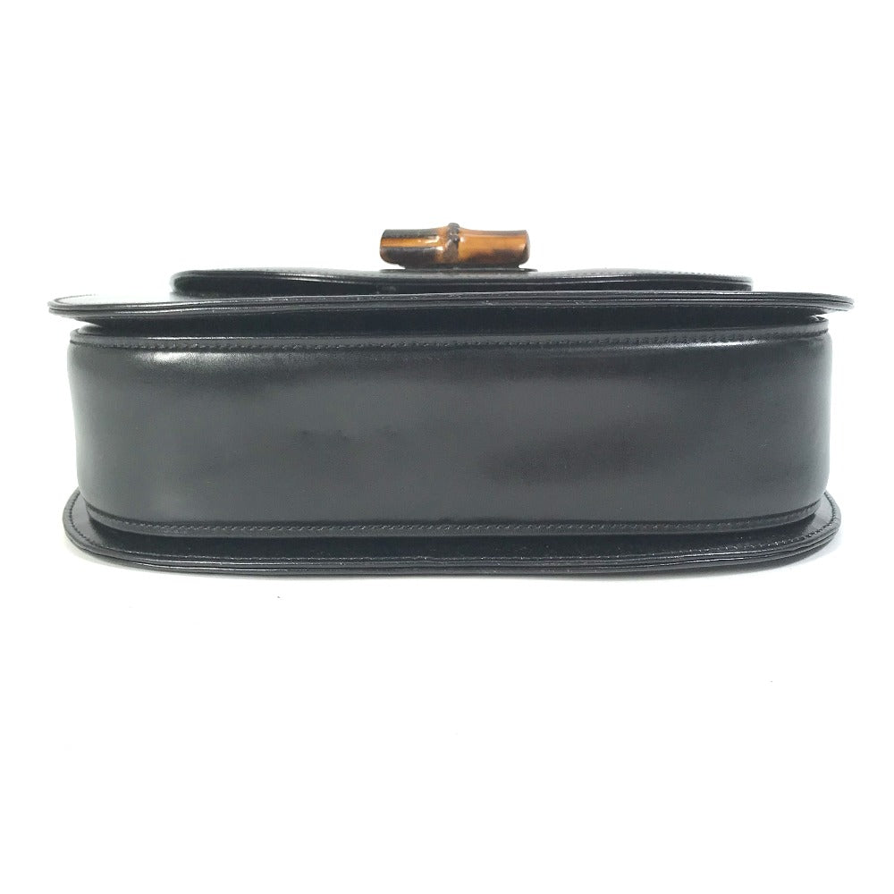 GUCCI 000 1951 Turnlock Old Gucci Bamboo Top Handle Handbag in Black Leather