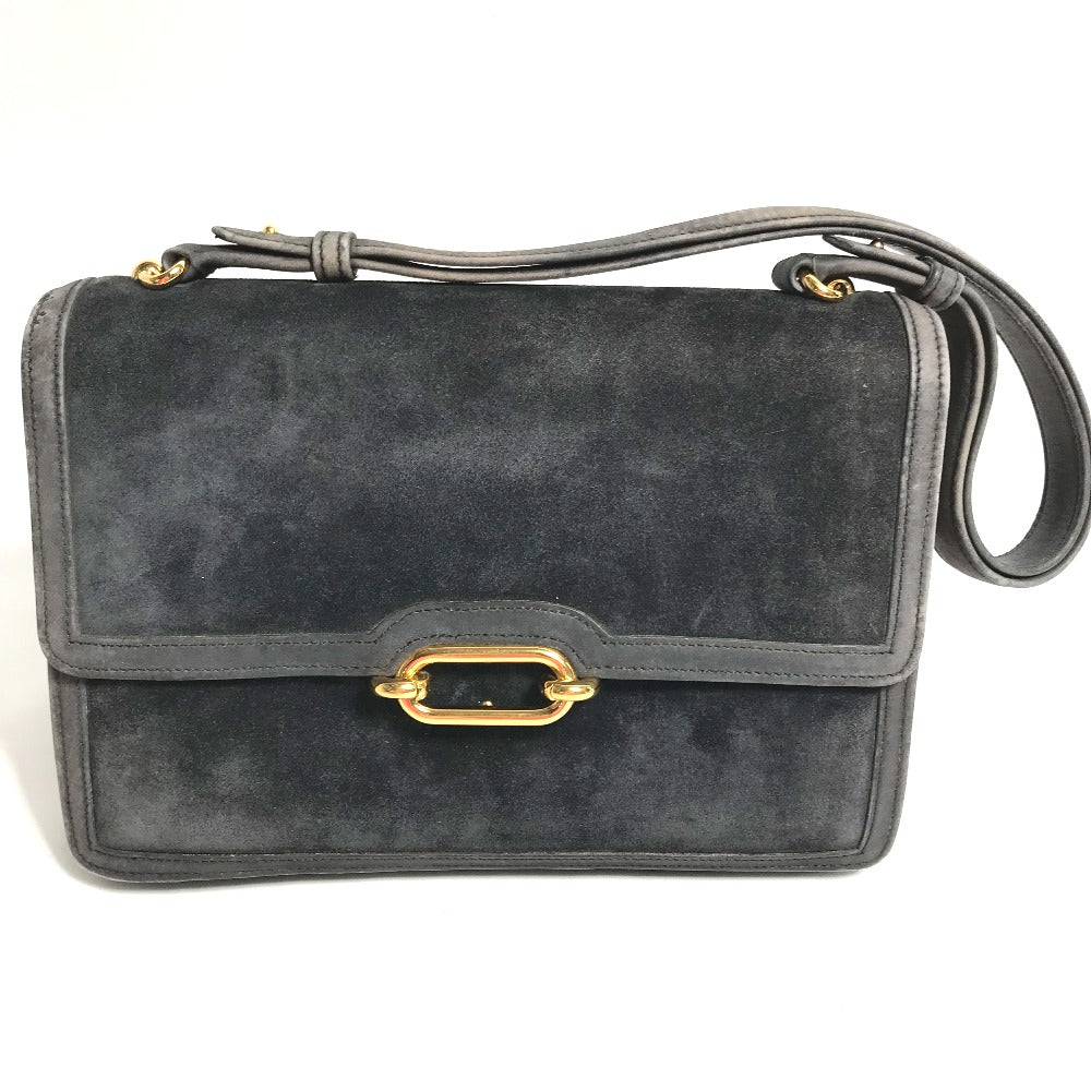 HERMES Vintage Fons Belle 24 Shoulder Bag, Suede, Women's, Gray/Navy