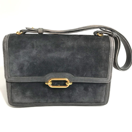 HERMES Vintage Fons Belle 24 Shoulder Bag, Suede, Women's, Gray/Navy