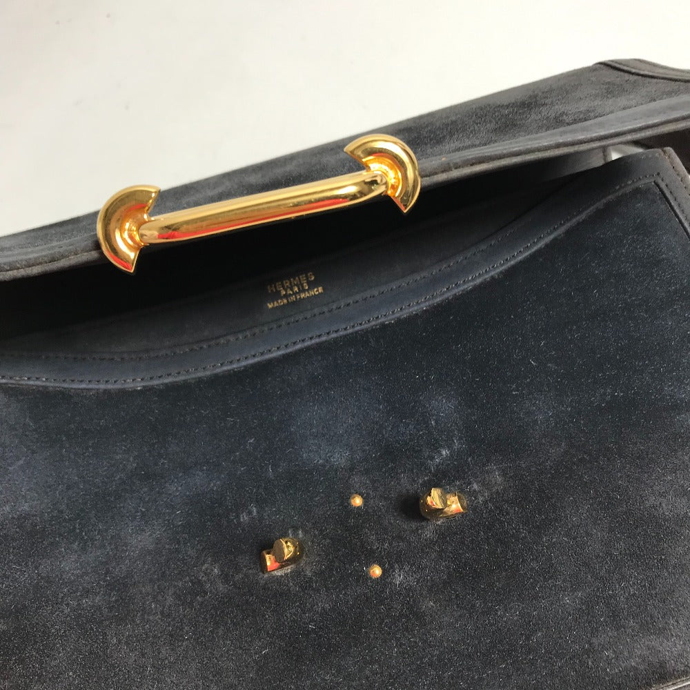 HERMES Vintage Fons Belle 24 Shoulder Bag, Suede, Women's, Gray/Navy