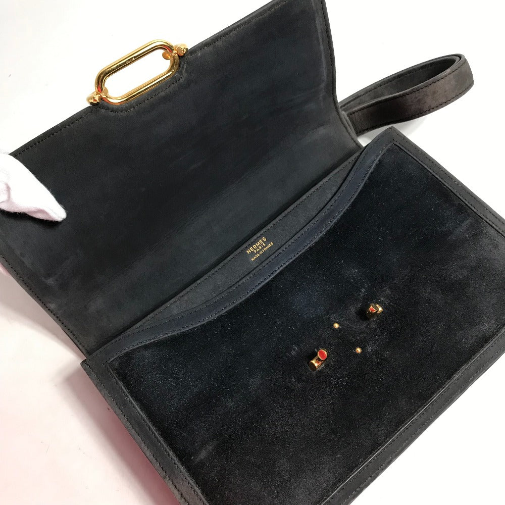 HERMES Vintage Fons Belle 24 Shoulder Bag, Suede, Women's, Gray/Navy