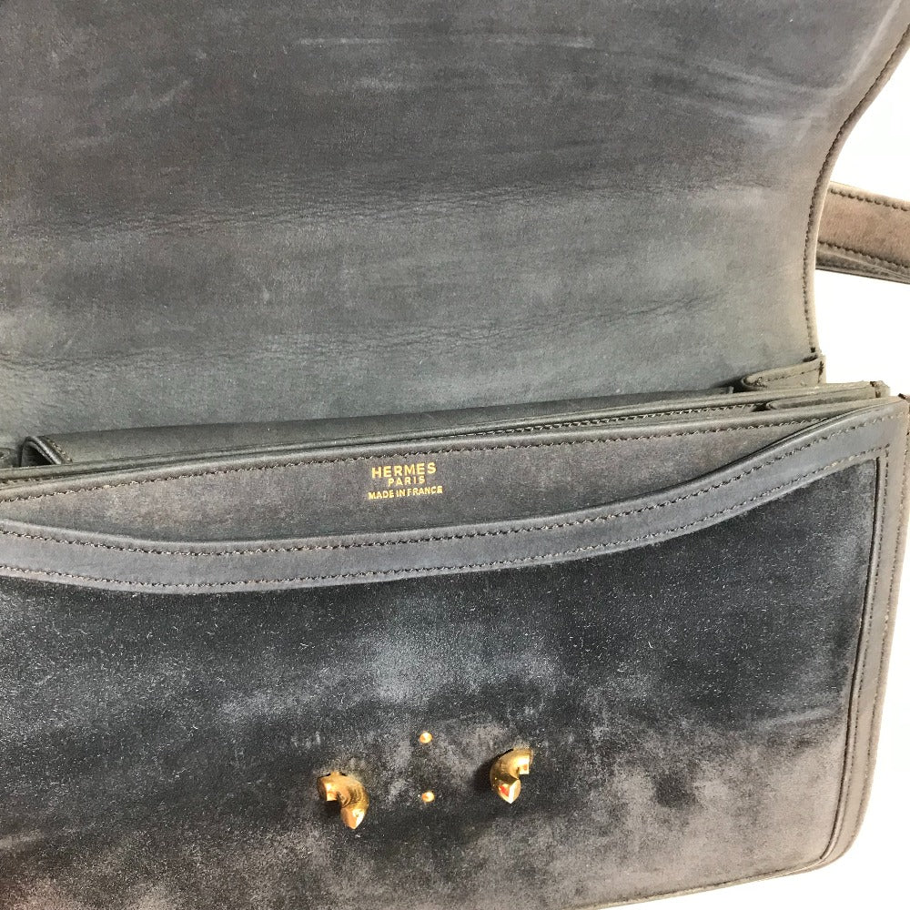 HERMES Vintage Fons Belle 24 Shoulder Bag, Suede, Women's, Gray/Navy
